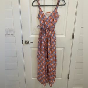 Oliphant Sleeveless Wrap Maxi Dress - Sz XS EUC - Blue Pink Orange with Pockets!